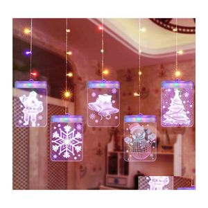 Led Strings Noël Nuit Lampe Guirlande Lumières 3D Avec Télécommande Usb Pour Porte Fenêtre Décoration De Vacances Chambre Fée Drop Del Dh6Wn