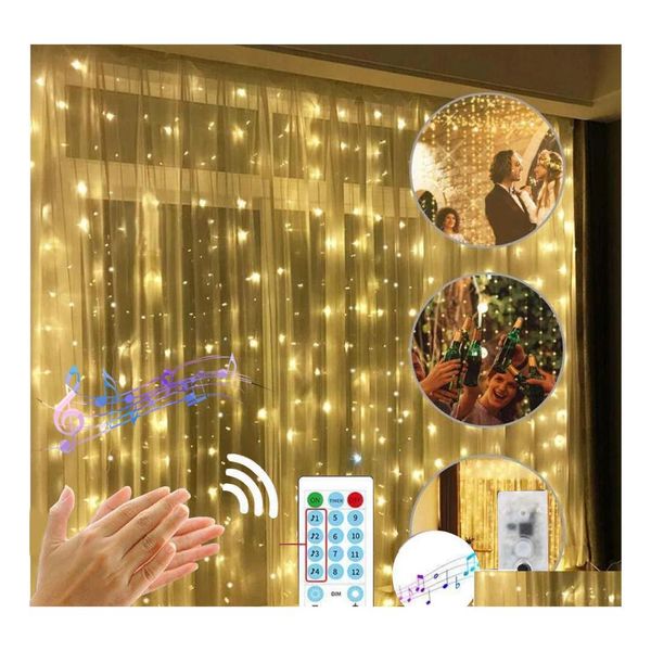 Led Strings Noël Fenêtre Rideau Guirlande Lumineuse 3X Led Guirlande Lumineuse Extérieure Contrôle De La Musique Usb Alimentation Guirlande Lampe Fête Jardin Goutte Otfuh