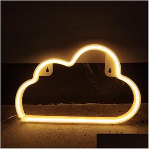 Led-snaren Wolk Ontwerp Neon Sign Nachtlampje Kunst Decoratieve Verlichting Kunststof Wandlamp Voor Kinderen Babykamer Vakantieverlichting Kerstfeest Dhhdx