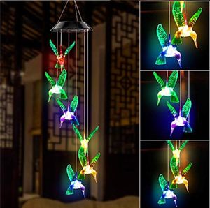 LED Nachtverlichting Kleurrijke Zonne-energie Power Wind Chime Crystal Hummingbird Butterfly Waterdicht Outdoor Windchime Solar Light voor Tuin