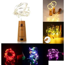 Led-snaren Koperdraad Lichtslingers 2M 20Leds Batterij aangedreven Diy Cork Blight Glas Led Wijnfles Licht Voor Kerstfeest Bruiloft Dro Dhzjv