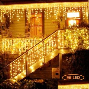 LED Strings Rideau Icicle String Lights Décoration extérieure de Noël 220V 4M Droop 0.4-0.5-0.6M Fée pour avant-toit jardin Drop Delivery Dhkda