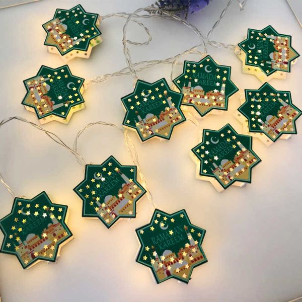 Cadenas LED Eid Mubarak Ramadán Festival de luces de cuerda Iluminación de guirnaldas Operada para decoraciones Eid Lámpara de linterna de luna Decoración islámica P230414