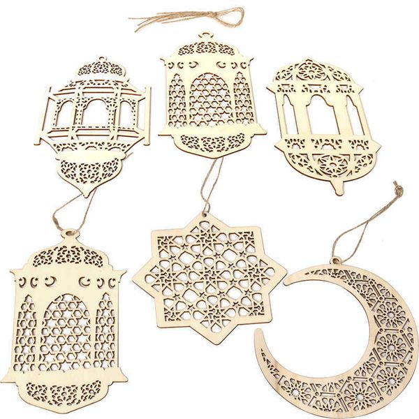 LED Cordes Eid Mubarak Pendentif En Bois Étoile Lanterne Lune Ornements Suspendus Avec Chaîne Ramadan Plaque Signe Islam Musulman Kareem Décor À La Maison P230414