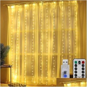 LED Strings Fairy Lights Guirlande Rideau String USB Festoon Année à distance Lampe Décoration de Noël pour la maison Drop Livraison Éclairage Hol Otuwm