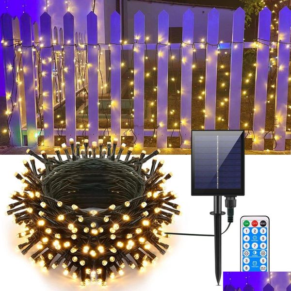 Led Strings Jardin extérieur solaire LED chaîne fée lumière 100M 1000Led guirlande étanche grand panneau lampe décoration de noël goutte De Dh8Cx