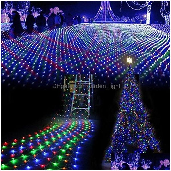 Cadenas LED Cadenas de luz neta 110V 220V Cadena de vacaciones 1.5mx1.5m 2mx Blanco cálido Rgby Navidad Navidad Boda Hada Twinkle Decora Dhrhn