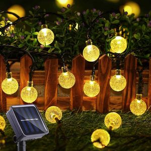 LED Strings LED Guirlande Lumineuse Solaire Extérieure Étanche Décoration De Noël 100led Boule De Cristal Camping Fée Guirlande Garden Party Lampe Solaire P230414