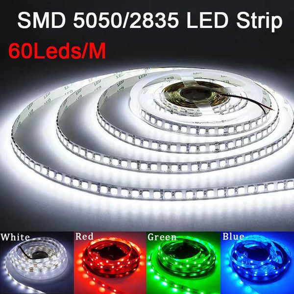 Cordes LED Bande lumineuse LED 12V Étanche SMD2835 DC 300Leds 5M Flexible 5050 Lampe Ruban Rgb Blanc Rouge Vert Bleu Jaune LED Ruban Lumières P230414