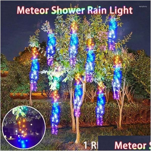 Cuerdas LED Lluvia de meteoros Luces de lluvia Decoración navideña al aire libre Petardo Cadena Luz Nieve Cayendo Gota de lluvia Carámbano Hada Gota DH6PD