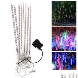 Led-snaren Meteorenregen String Lamp Zonne-energie 8 stks / set Kerstlicht Sneeuwval Strips Regenbuis 30 50 80 Cm Buizen Eu Us Uk Au Dhqcw