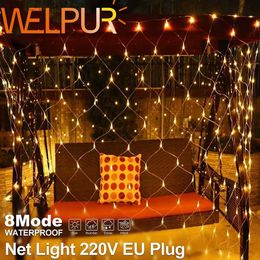 LED cordes Net chaîne lumières 8Modes 220 V 1.5x1.5 m 3X2 M Festival décoration de noël nouvel an fête de mariage étanche YQ240401