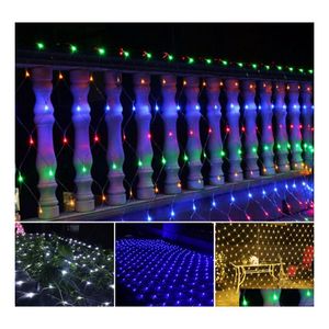 LED -snaren Net Stringlichten Kerstmis Outdoor Waterdicht Mesh Fairy Light 2mx 4mx6m Wedding Party met 8 Functiecontroller Drop Otugl