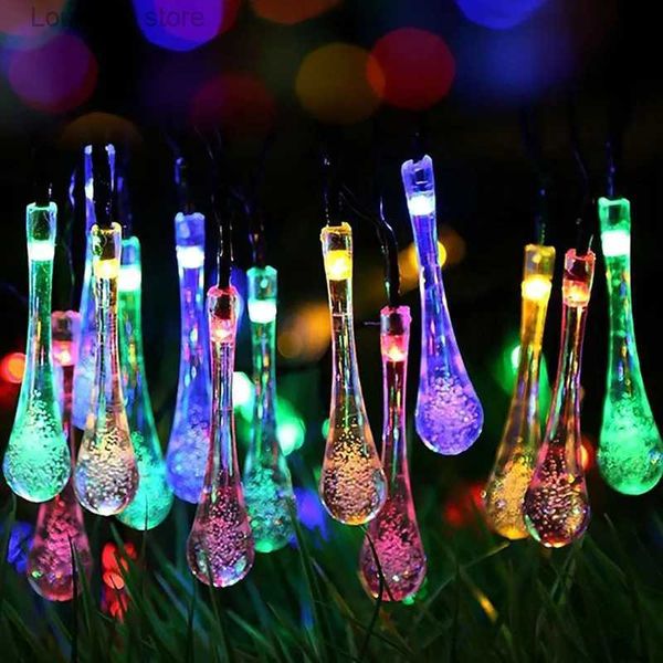 Cadenas LED al aire libre 8 cm Gotas de agua Lámpara solar Luces de cadena 100/50/30/20LEDs Hada Fiesta de Navidad Guirnalda Jardín Impermeable YQ240401