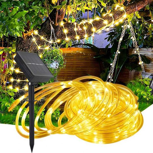 Cuerdas LED Tubo solar al aire libre Cuerda Luz de hadas Impermeable Decoración de Navidad Cadena para jardín Valla Patio Balcón YQ240401