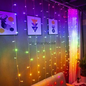 LED Strings Party 1.5MX1.5M 192 LED fée de Noël lumière USB AA alimenté arc-en-ciel rideau chaîne lumière de mariage fête chambre fenêtre guirlande lumineuse HKD230919