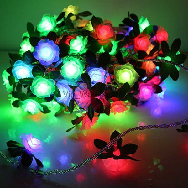 LED Strings Party 10M 80LED Flash lent artificielle Rose fleur vigne chaîne lumière Plug in Rose fleurs guirlande fée lumières pour la décoration de fête de mariage HKD230919