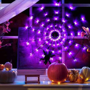 LED-snaren Party 1M 70LED spinnenweb lichtslingers met zwarte spin 8 modi op afstand waterdichte slinger voor Halloween tuin buitendecoraties HKD230919