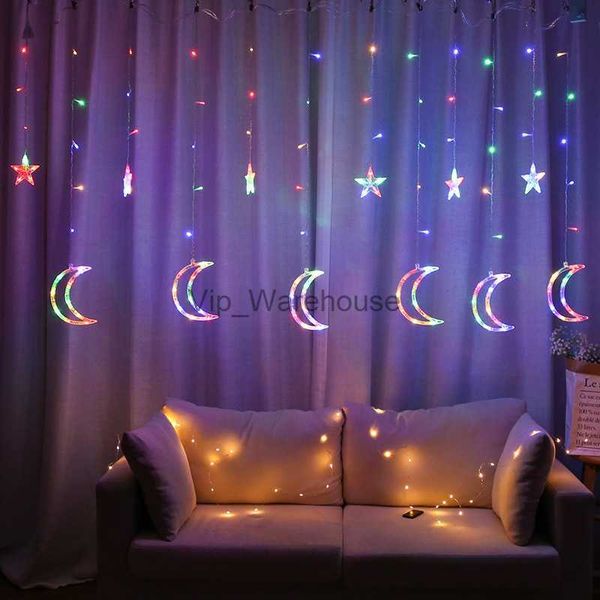 Cadenas LED Fiesta 3.5M Luna Estrellas Guirnalda Cortina Luces de hadas Eid Mubarak Decoración Ramadán Decoraciones para el hogar Islam Fiesta musulmana HKD230920