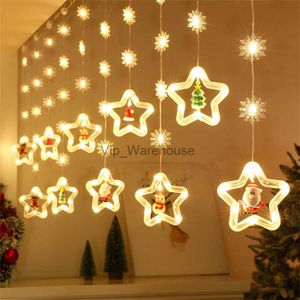 LED Strings Party 3M Star Rideaux lumineux avec 10PCS Big Stars USB Fenêtre de Noël Rideau String Lights pour mariage Chambre Fête Anniversaire Décor HKD230919