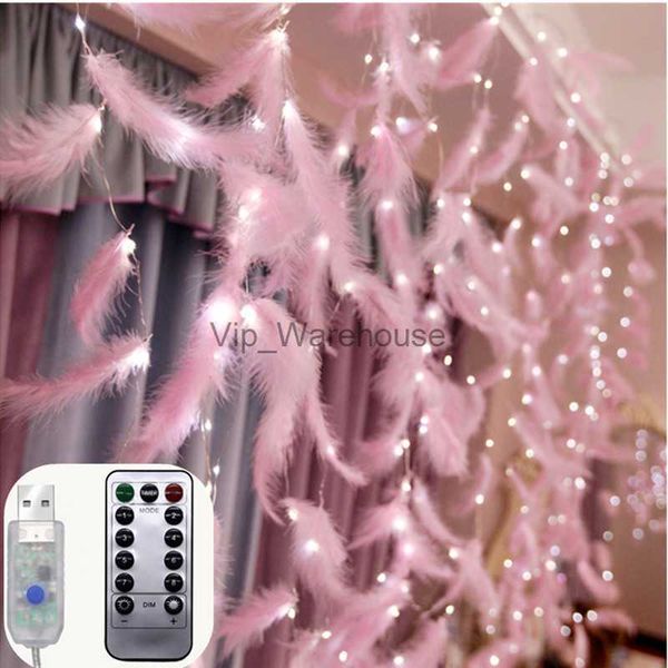 Cuerdas LED Fiesta 3M USB LED Pluma DIY Cortina Luces de cadena Guirnalda Luces de hadas Decoraciones navideñas para el hogar Navidad Fiesta de bodas Deco HKD230919