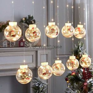 LED-snaren Feest 3M10pc Kerstgordijn Ijspegel Fee Lichtslingers ing Globe Ball Kerstman Sneeuwpop Kerstboom Lichtdecoratie HKD230919