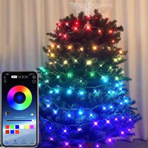 LED-snaren Party 5M 50 LED Dreamcolor Smart Christmas Fairy Light Outdoor Waterdicht IP68 Bluetooth APP Lichtslinger Regenboog Guirlande Licht HKD230919