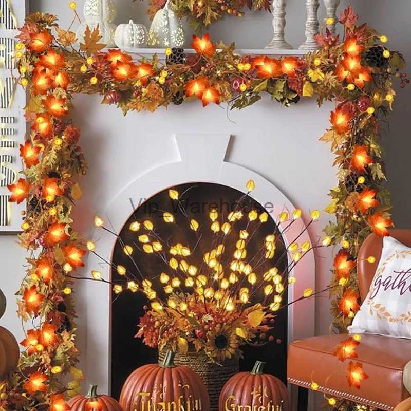 LED -strängar Party 6M Maple Leaves String Lights Halloween Decoration Thanksgiving Day Artificial Maple Leaf Garland Fairy Light Party Home Decor HKD230919