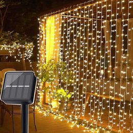 LED Strings Party BEIAIDI 3x3M 2x3M Zonne-energie Gordijn Lichtslinger Buiten Tuin Kerst Sterrenhemel Solar Fairy Garland Ijspegellicht HKD230919
