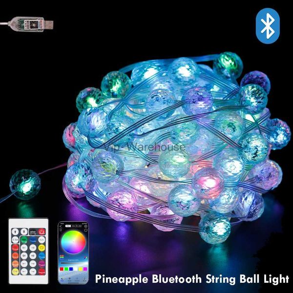 LED Strings Party Bluetooth 100 LED Ball String Light APP Control Piña Guirnalda remota USB Festoon Lámpara de hadas Decoración de luz navideña HKD230919