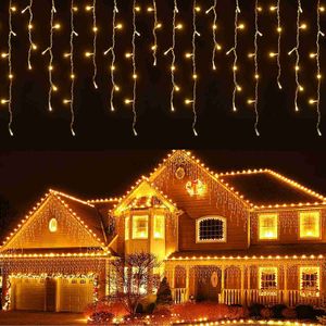 LED STRINGS PARTY Kerstdecoratie 2023 LED IJspellen Lichten Buiten Gordijn Garland Droop 0,5/0,6/0,7m Street Garland op het huis Nieuwjaar 2024 HKD230919