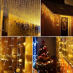 LED-snaren Feest EU/US Kerst LED-ijspegelgordijn Lichtslingers Decoraties voor thuis Garland Outdoor Party Street The House Decor Droop 0,6-0,8m HKD230921