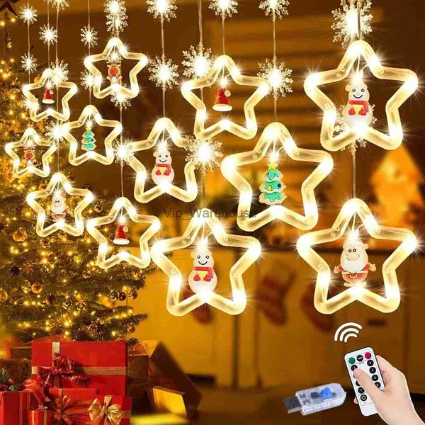 LED Strings Party LED Étoiles de Noël Rideaux Lumières USB avec télécommande Dimmable pour Chambre de Noël Nouvel An Cadeau Décoration de fête HKD230919