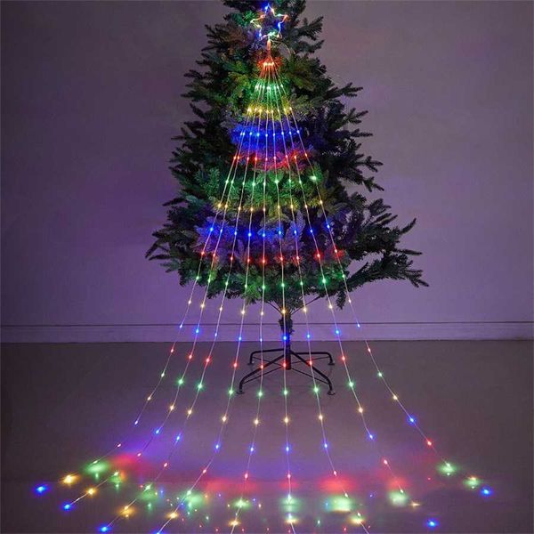 LED Strings Party Outdoor Christmas Star String Light 9X2M 180 LED Cascade Arbre de Noël Lumière 8 Mode Fenêtre Rideau Lumière Pour Patio Mur Décor HKD230919