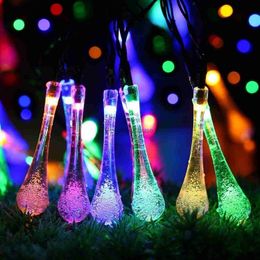 LED Strings Party Guirlande solaire extérieure LED String Lights Décorations de Noël 2024 Guirlandes lumineuses Goutte d'eau 5/6,5 M Nouvel An 2024 Festoon HKD230919