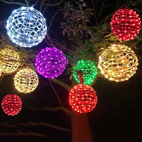 Cadenas LED Fiesta Bola de ratán Árboles de Navidad Luces de cadena Globo al aire libre Bola Guirnalda de hadas Luz Fiesta de bodas Patio trasero Luz de hadas colgante HKD230919