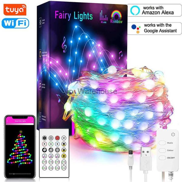 LED Strings Party RGBIC LED Noël Fée Chaîne Lumière Musique Sync Tuya WiFi Smart Life APP Télécommande Travail avec Alexa Décoration Chambre HKD230919