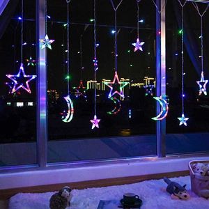 LED-snaren Party Star Moon Led-gordijnslinger Lichtslinger Eid Mubarak Decor Ramadan Decoraties voor thuis Straatslinger Vakantieverlichting HKD230921