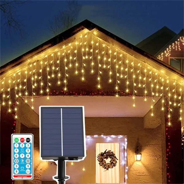 LED Strings Party Thrisdar Solaire LED Icicle Lumières Solaire Fenêtre Rideau Fée Chaîne Guirlande Lumineuse pour Mariage Fête De Noël Toile De Fond Patio Décor HKD230919