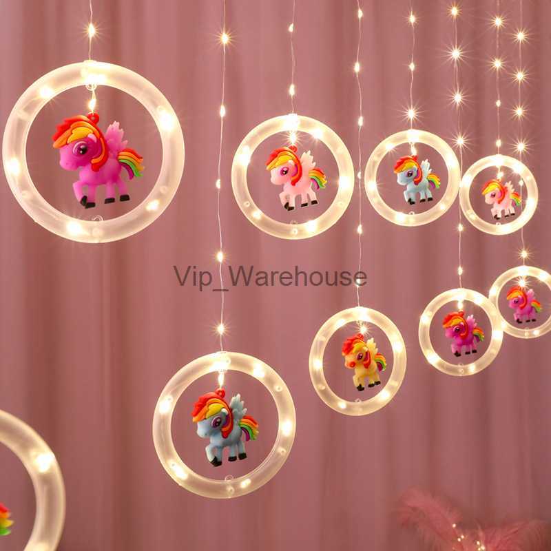 LED -strängar Party Unicorn Curtain Fairy String Lights Led In Ball Lamp Christmas Garland Outdoor For Home Wedding Party Garden Window Decor HKD230919