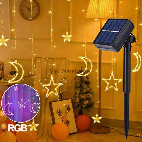 LED Strings Party USB Solar Powered Star Moon Light 8/2 Modo LED Cortina String Light Garland Lámpara para la fiesta de bodas Navidad Decoración navideña Luz HKD230919