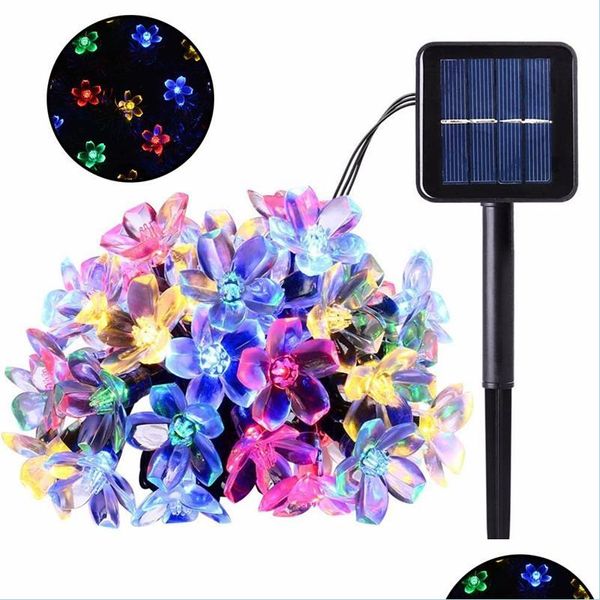 LED Strings Peach Sakura Solar Light Light Halloween Christmas Decorations 50 Garden extérieur Parto Party Fournitures Drop Del Dhrzi