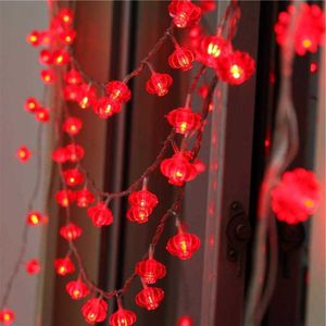 LED -snaren Red Lantern String Lights 2m 10 LED -batterij bediende hangende lantaarns Stringlichten voor Chinees Nieuwjaar Spring Festival P230414