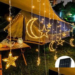 Led Strings Solar Lamp Ster Maan Fee Gordijn Lichtslingers Kerst Guirlande Voor Bar Thuis Bruiloft Tuin Patio Raam decor Dhui1