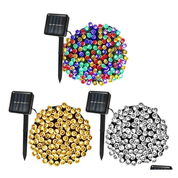 Cadenas LED Lámparas solares Luz de cadena 8 Modo 7M / 12M / 22M / 32M / 52M Guirnalda Impermeable Hada Jardín Iluminación Lámpara de energía Fiesta Navidad D Dhgj3