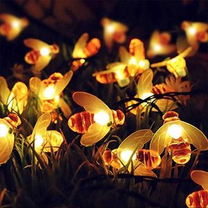 Guirlandes LED alimentées par énergie solaire mignonne abeille à miel Led String Fairy Light 20leds Abeille Clôture de jardin extérieure Patio Guirlande de Noël Lumières Décor de jardin P230414