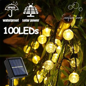 LED -snaren Solar String Lights Outdoor 100 LED Crystal Globe Lights Waterproof Solar Festoon Fairy Light For Garden Christmas Party Decor P230414