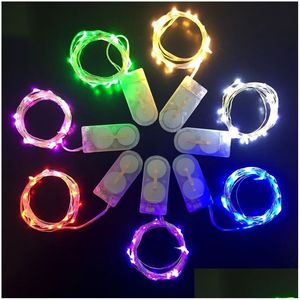 LED Strings String Light 1M 2M Lampes décoratives Petites lumières de cuivre de fil de Sier à piles pour Noël Halloween Party Drop Deliver Dhh7W