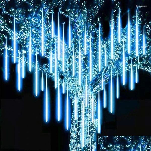 Led Strings Strings 30 / 50Cm 10Tubes Meteor Shower Rain Led Fairy String Lights Street Garlands Décorations d'arbre de Noël pour l'extérieur Dhafr