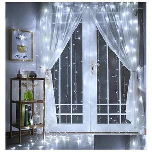 Led Strings Strings Ac220V 2X2M 180Led Icicle Rideau String Fairy Lights Noël Fête De Mariage Guirlande Décorations Décor À La Maison Outdo Dhbol